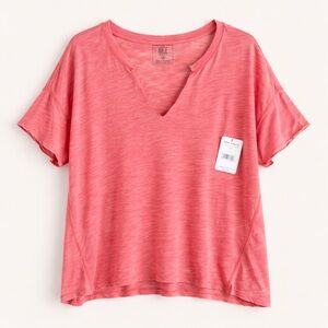 Free People We The Free Pink V Neck Tee M NWT | Slouchy Raw Hem Oversized Top